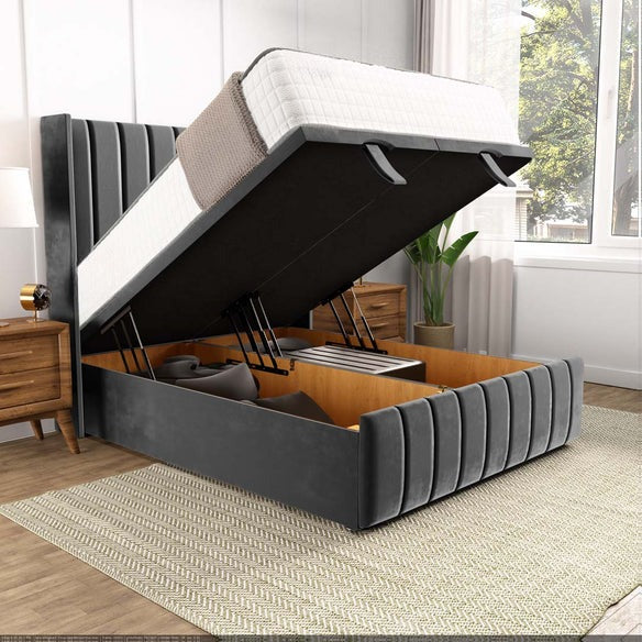 Cidra Wingback Ottoman Divan Bed - Steel Plush Velvet