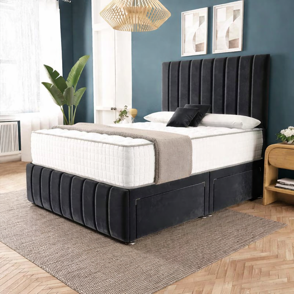 Sydney Divan Bed - Black Plush Velvet