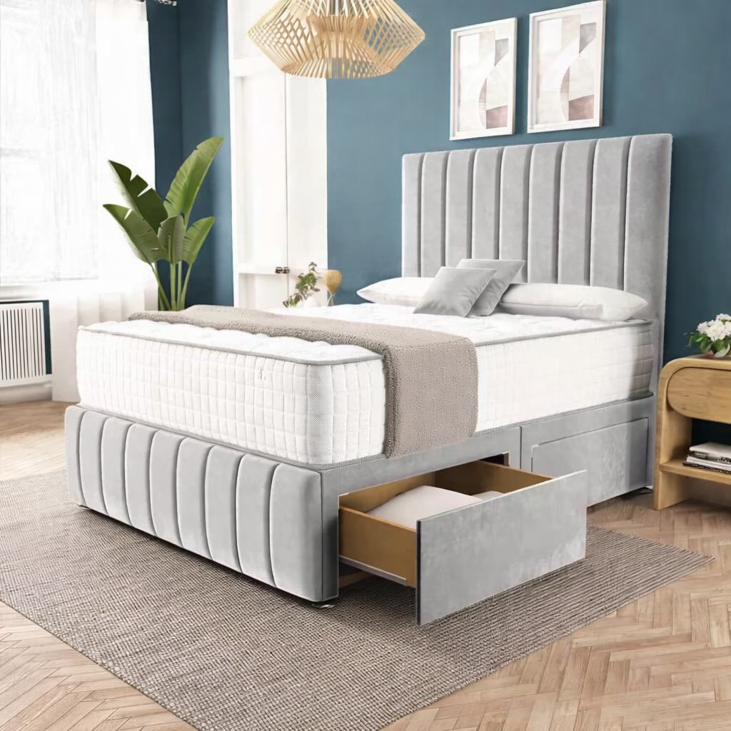 Sydney Divan Bed - Silver Plush Velvet