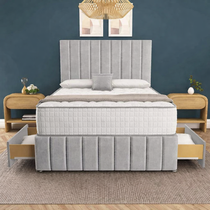 Sydney Divan Bed - Silver Plush Velvet