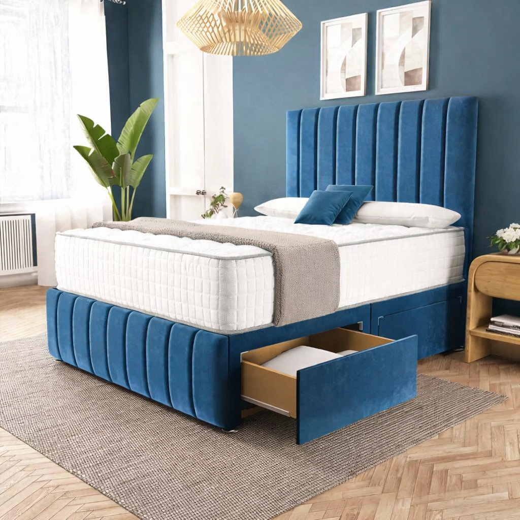 Sydney Divan Bed - Blue Plush Velvet