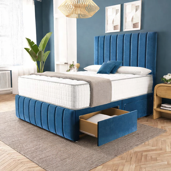 Sydney Divan Bed - Blue Plush Velvet