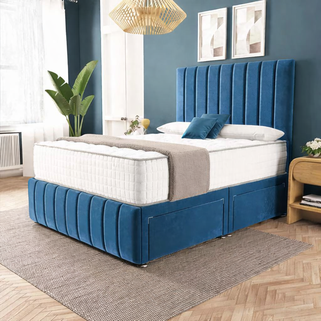 Sydney Divan Bed - Blue Plush Velvet