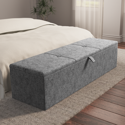 Cubed Ottoman Storage Box - Silver Chenille
