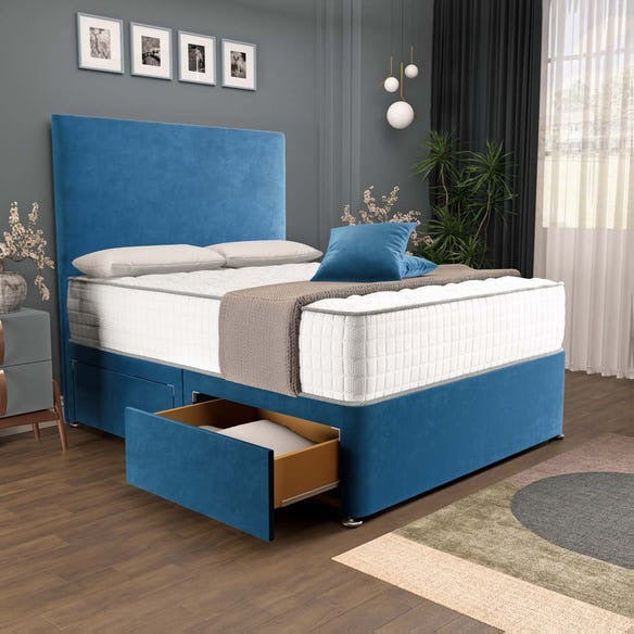 Dakar Divan Bed - Blue Plush Velvet