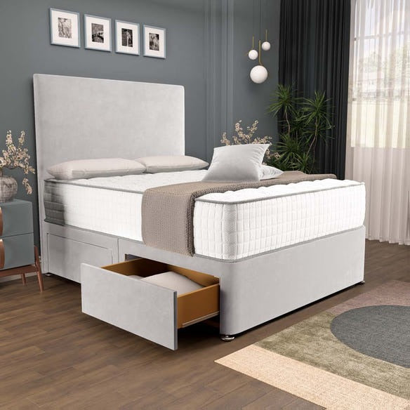 Dakar Divan Bed - Silver Plush Velvet