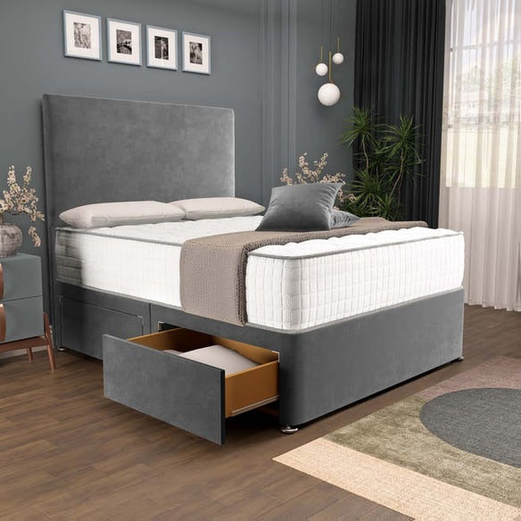 Dakar Divan Bed - Steel Plush Velvet