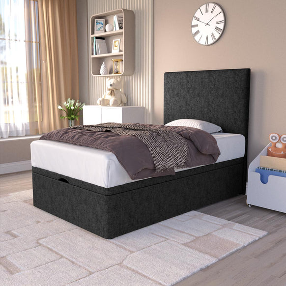 Dakar Kids Ottoman Divan Bed - Black Chenille