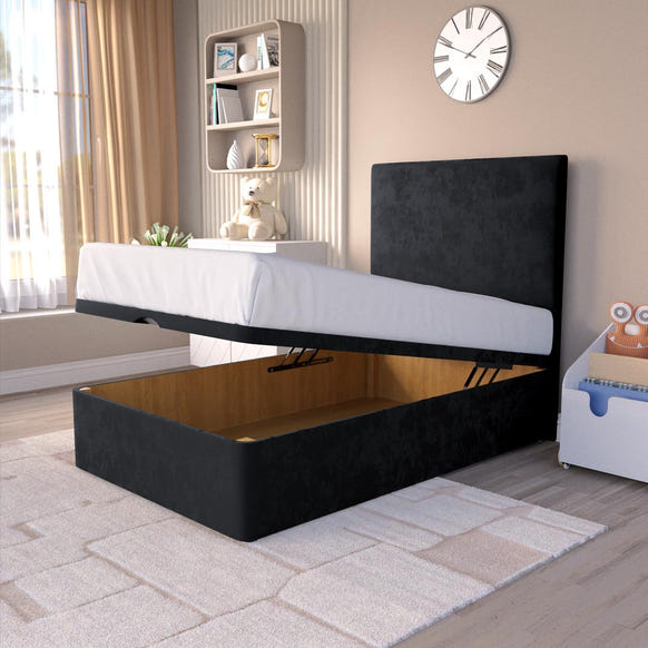 Dakar Kids Ottoman Divan Bed - Black Plush Velvet