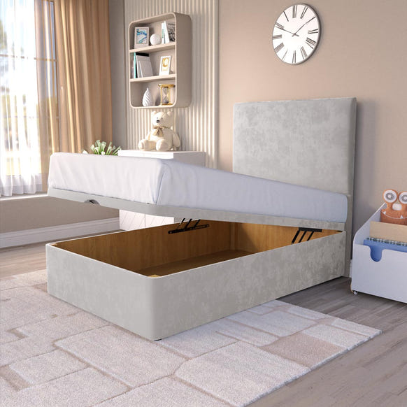 Dakar Kids Ottoman Divan Bed - Silver Plush Velvet