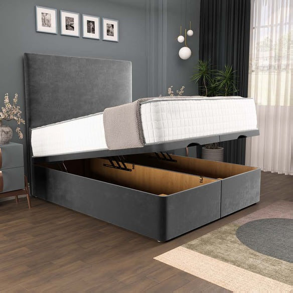 Dakar Ottoman Divan Bed - Steel Plush Velvet