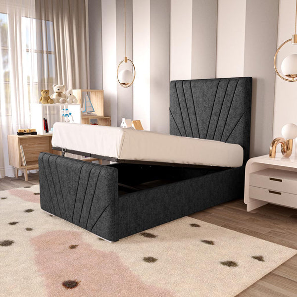 Fiji Kids Sunrise Upholstered Ottoman Bed - Black Chenille