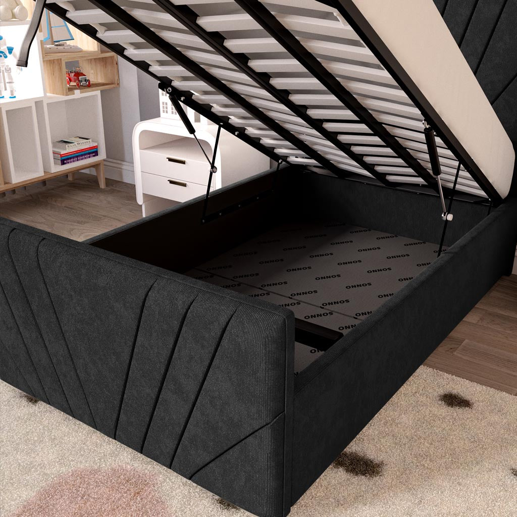Fiji Kids Sunrise Upholstered Ottoman Bed - Black Naples