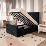 Fiji Kids Sunrise Upholstered Ottoman Bed - Black Plush Velvet