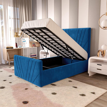 Fiji Kids Sunrise Upholstered Ottoman Bed - Blue Plush Velvet