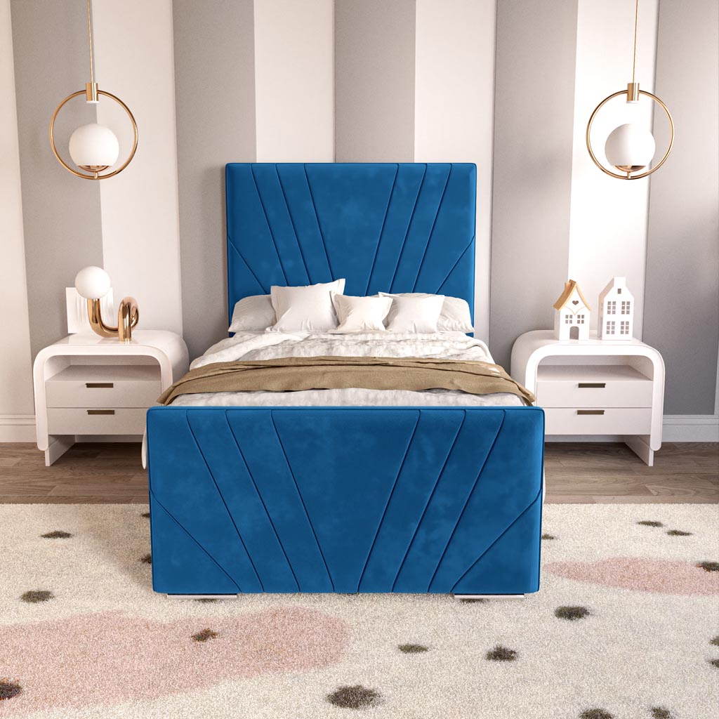 Fiji Kids Sunrise Upholstered Ottoman Bed - Blue Plush Velvet
