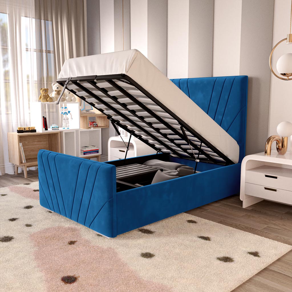 Fiji Kids Sunrise Upholstered Ottoman Bed - Blue Plush Velvet