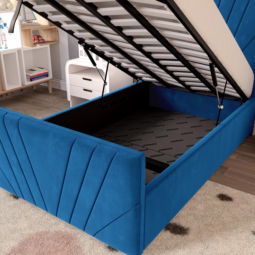 Fiji Kids Sunrise Upholstered Ottoman Bed - Blue Plush Velvet