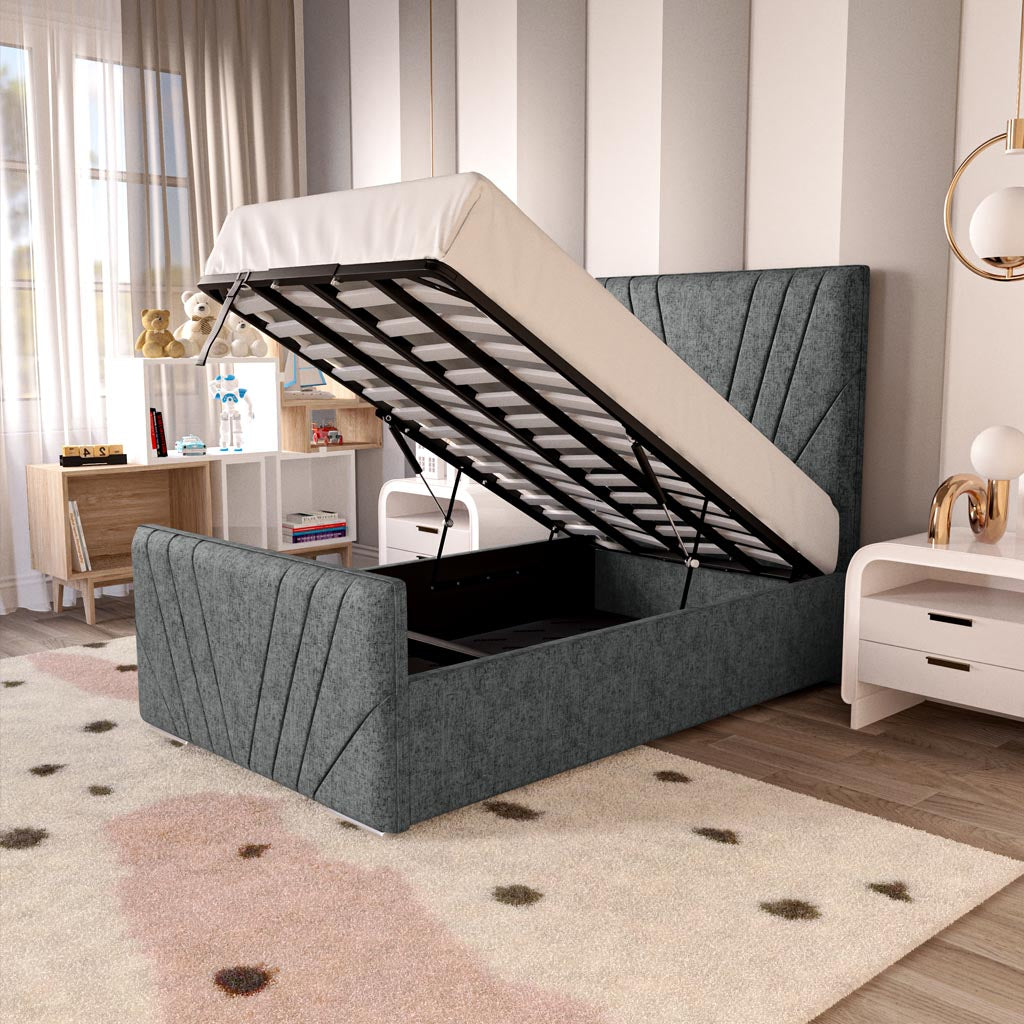 Fiji Kids Sunrise Upholstered Ottoman Bed - Charcoal Chenille