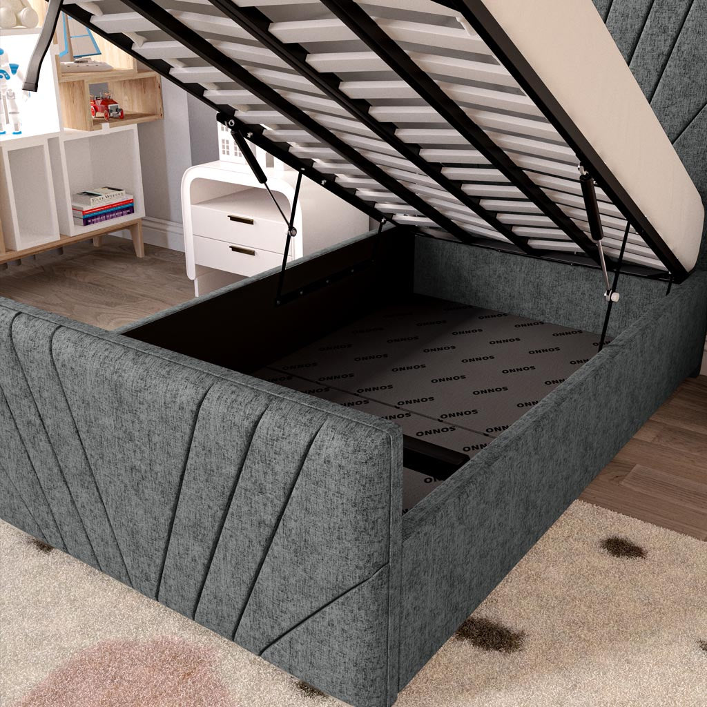 Fiji Kids Sunrise Upholstered Ottoman Bed - Charcoal Chenille