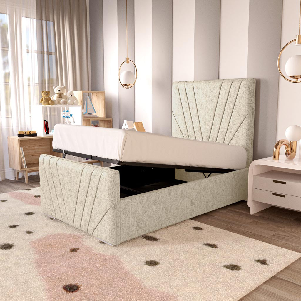 Fiji Kids Sunrise Upholstered Ottoman Bed - Cream Chenille