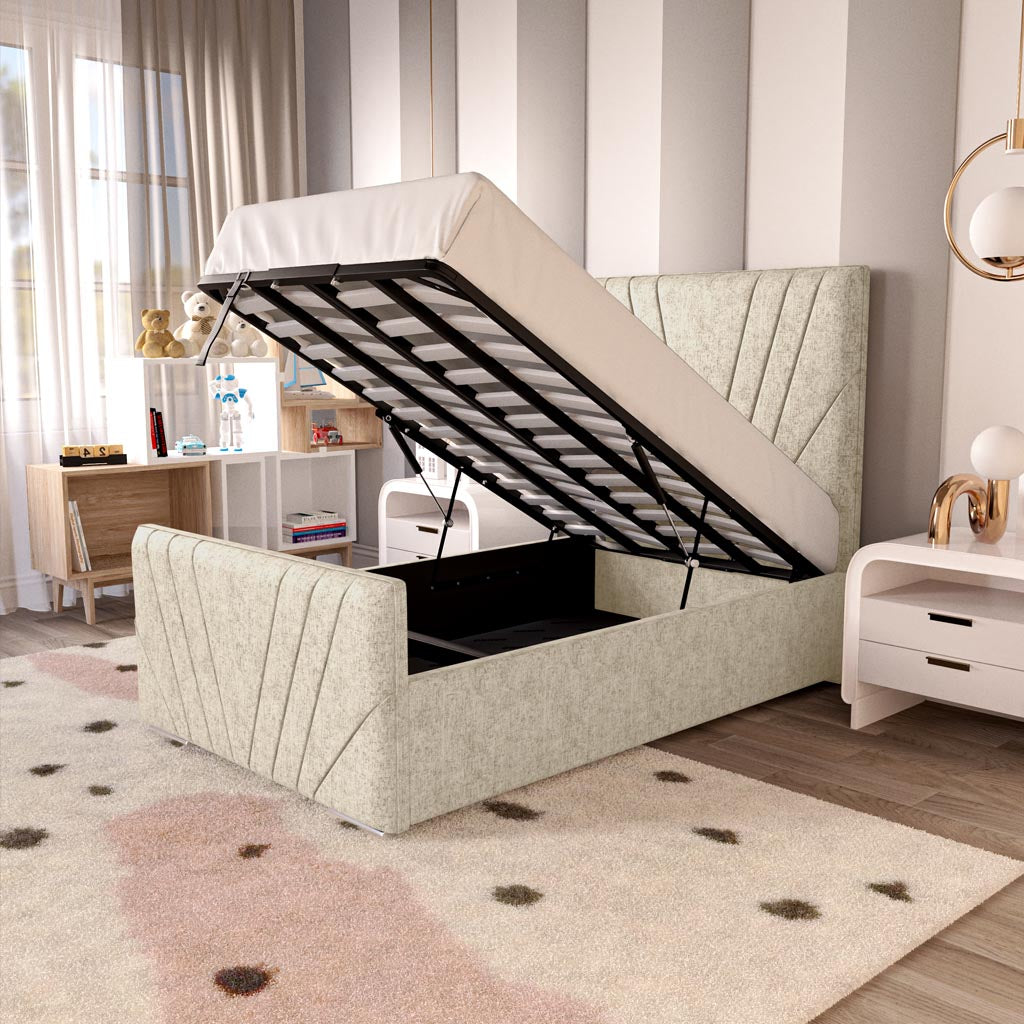 Fiji Kids Sunrise Upholstered Ottoman Bed - Cream Chenille