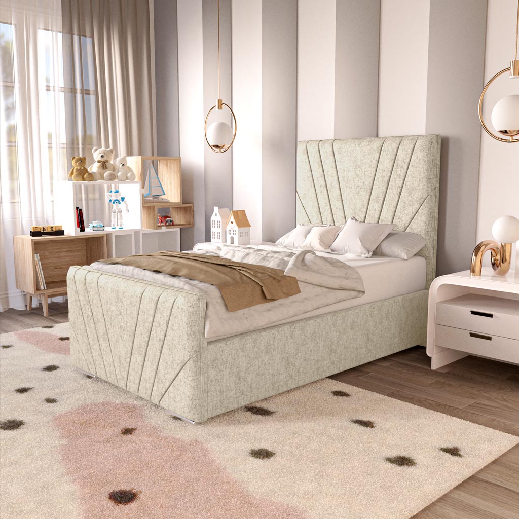 Fiji Kids Sunrise Upholstered Ottoman Bed - Cream Chenille