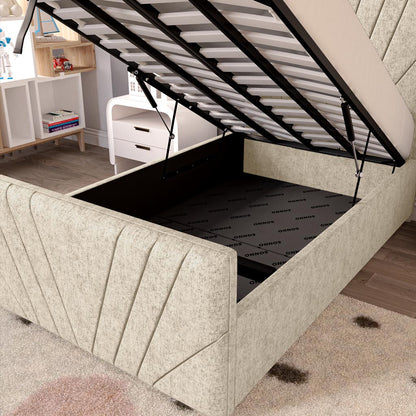 Fiji Kids Sunrise Upholstered Ottoman Bed - Cream Chenille