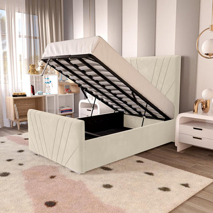 Fiji Kids Sunrise Upholstered Ottoman Bed - Cream Plush Velvet