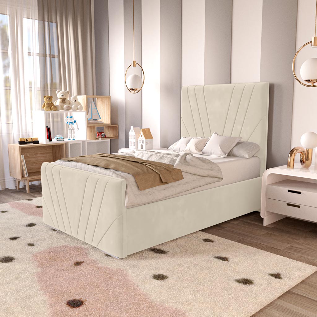 Fiji Kids Sunrise Upholstered Ottoman Bed - Cream Plush Velvet
