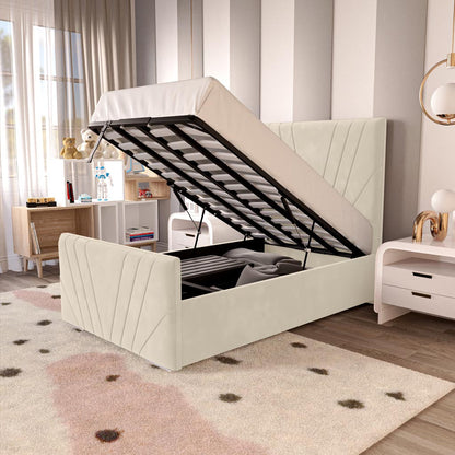 Fiji Kids Sunrise Upholstered Ottoman Bed - Cream Plush Velvet