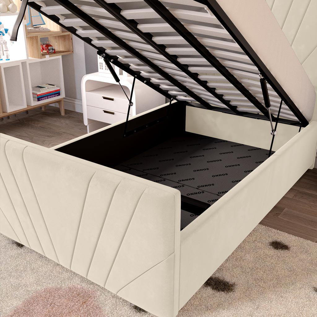 Fiji Kids Sunrise Upholstered Ottoman Bed - Cream Plush Velvet