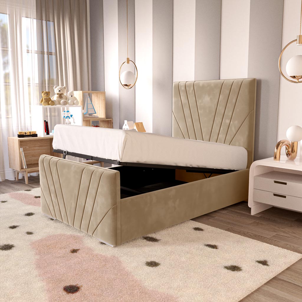 Fiji Kids Sunrise Upholstered Ottoman Bed - Mink Plush Velvet