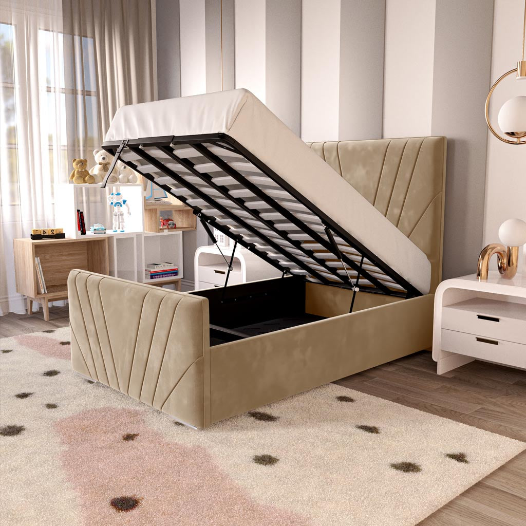 Fiji Kids Sunrise Upholstered Ottoman Bed - Mink Plush Velvet
