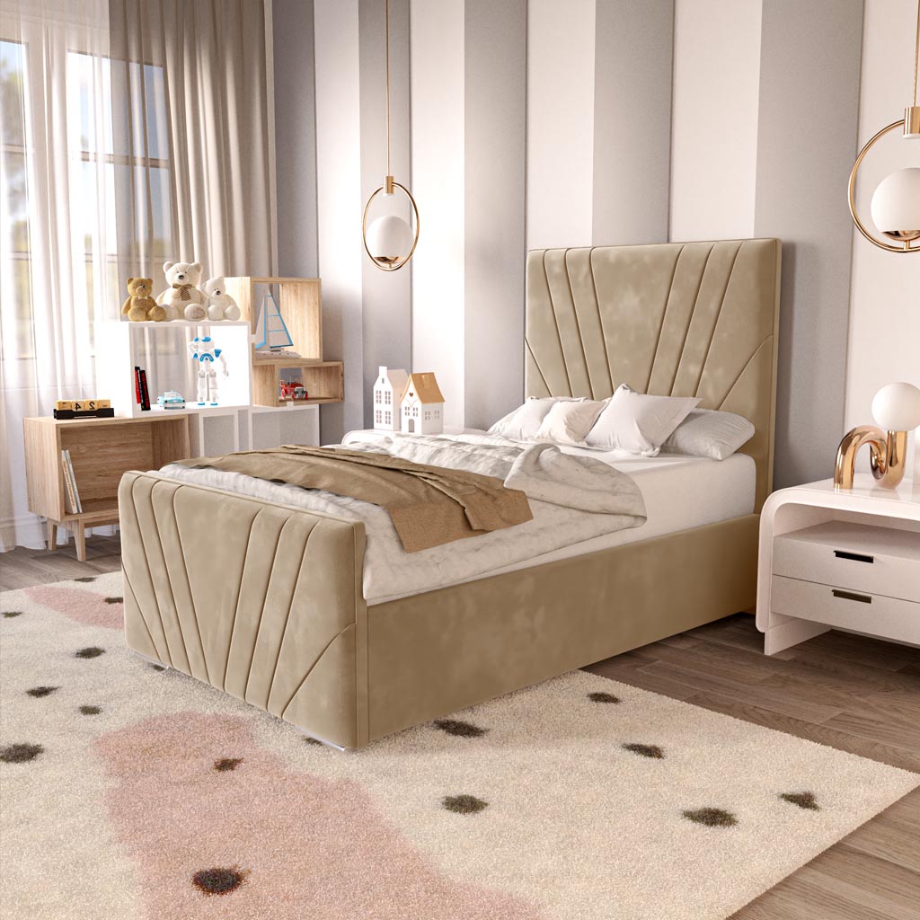 Fiji Kids Sunrise Upholstered Ottoman Bed - Mink Plush Velvet