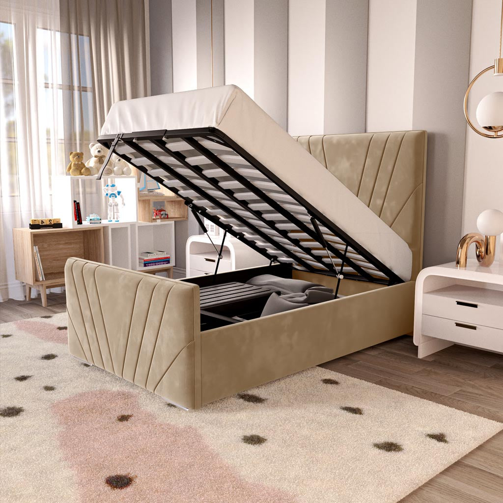 Fiji Kids Sunrise Upholstered Ottoman Bed - Mink Plush Velvet