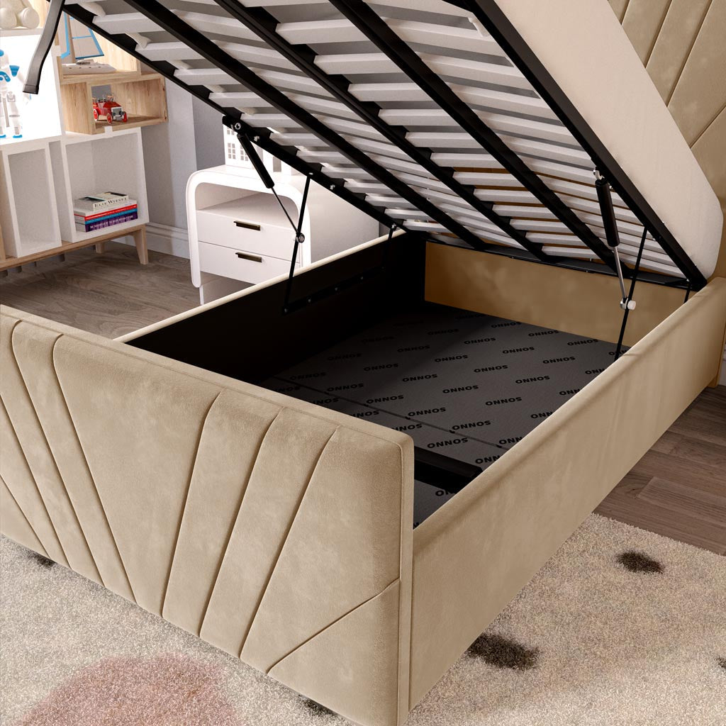 Fiji Kids Sunrise Upholstered Ottoman Bed - Mink Plush Velvet