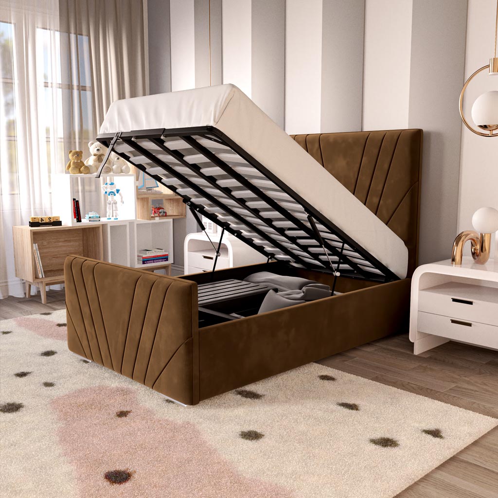Fiji Kids Sunrise Upholstered Ottoman Bed - Mocca Plush Velvet