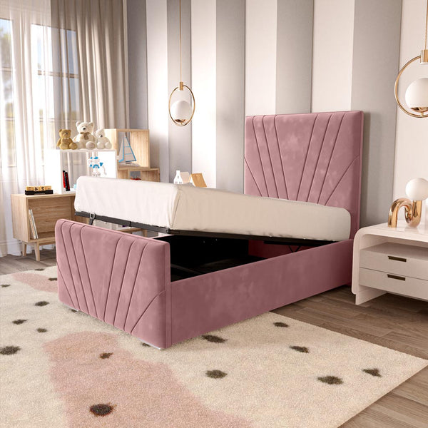Fiji Kids Sunrise Upholstered Ottoman Bed - Pink Plush Velvet