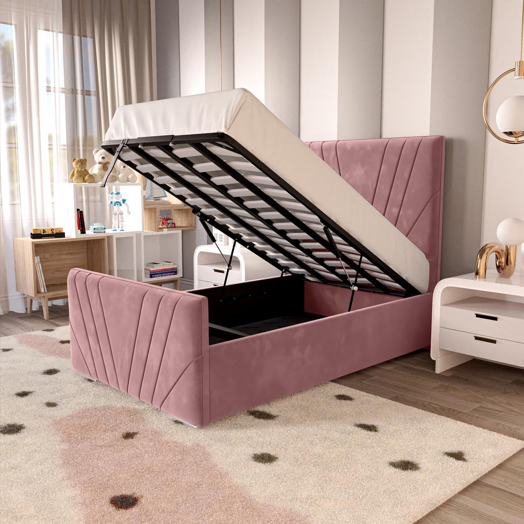 Fiji Kids Sunrise Upholstered Ottoman Bed - Pink Plush Velvet