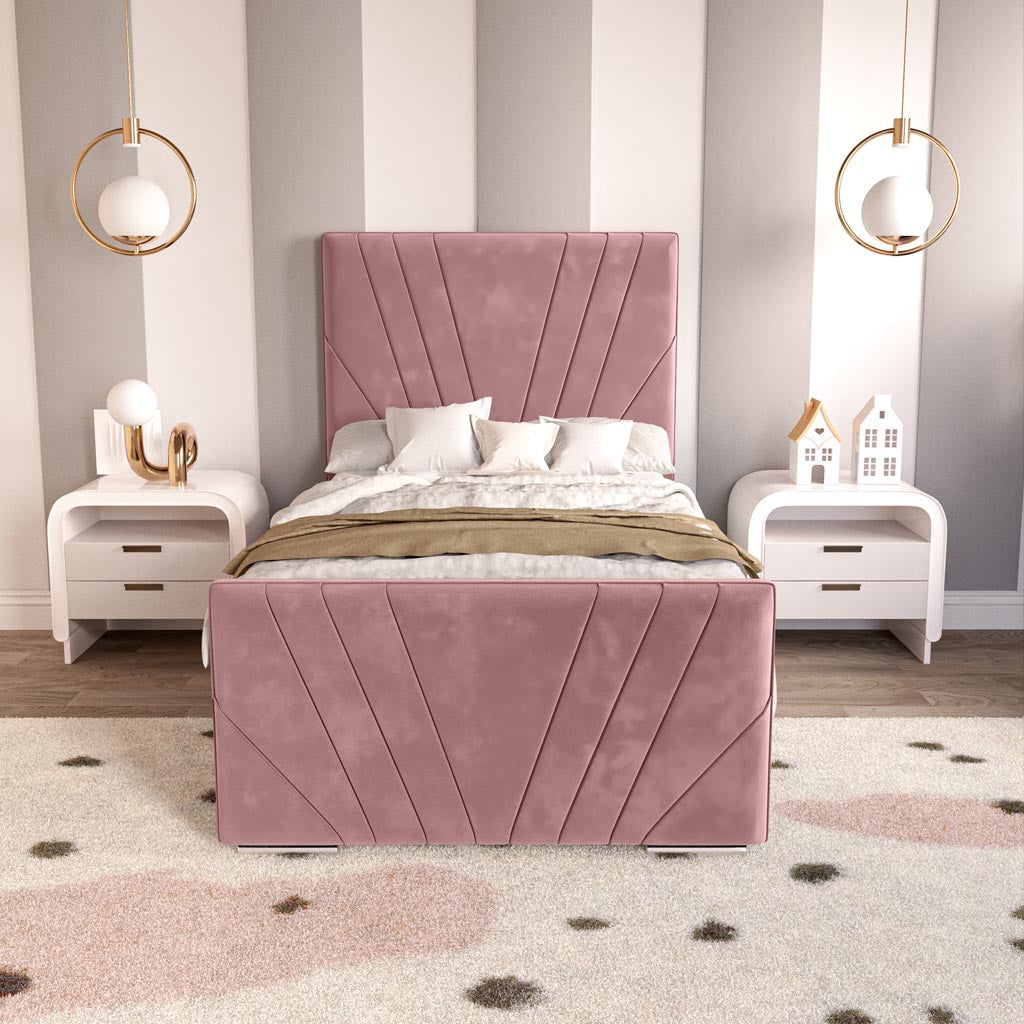 Fiji Kids Sunrise Upholstered Ottoman Bed - Pink Plush Velvet