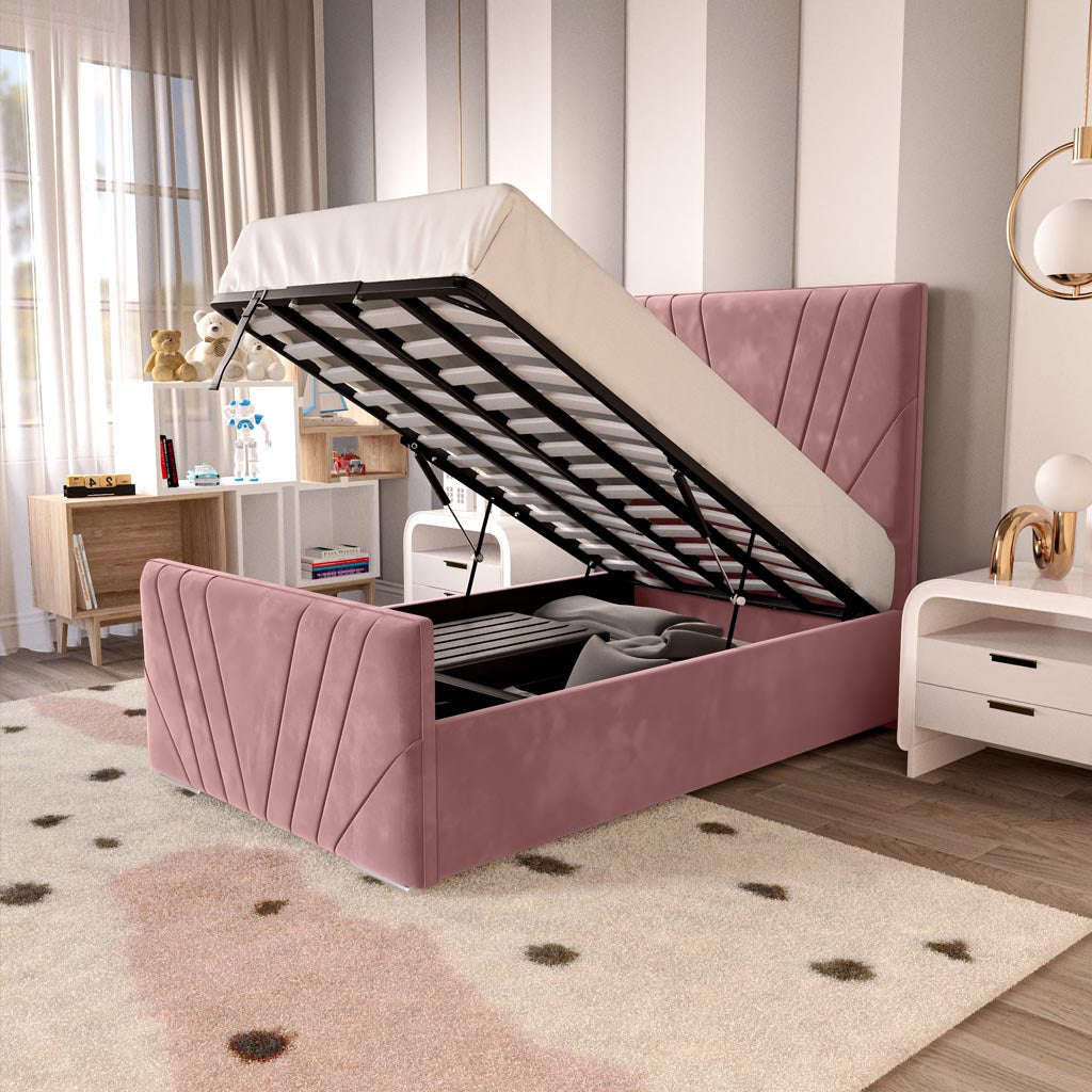 Fiji Kids Sunrise Upholstered Ottoman Bed - Pink Plush Velvet