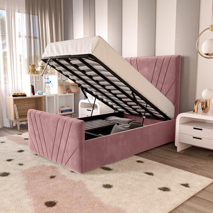 Fiji Kids Sunrise Upholstered Ottoman Bed - Pink Plush Velvet