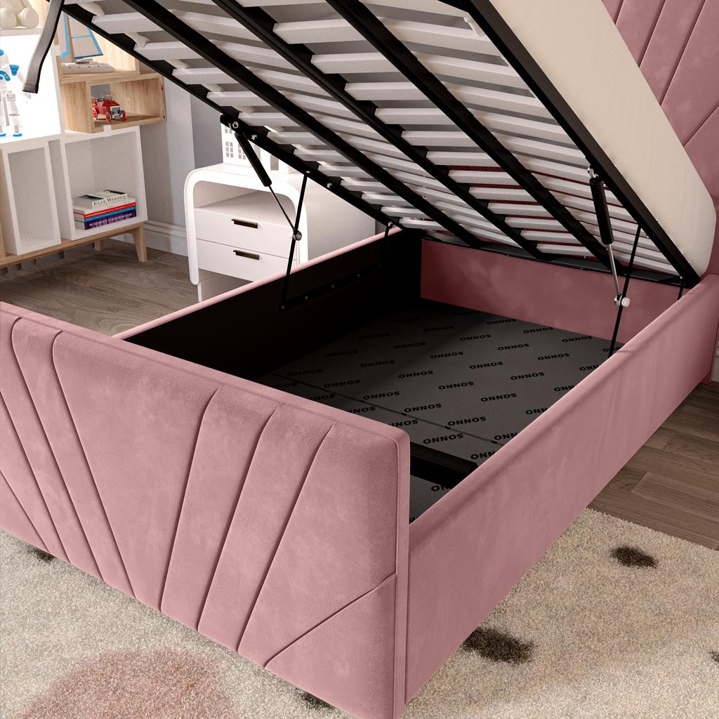 Fiji Kids Sunrise Upholstered Ottoman Bed - Pink Plush Velvet