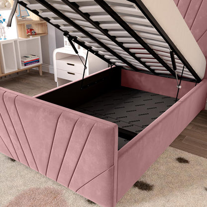 Fiji Kids Sunrise Upholstered Ottoman Bed - Pink Plush Velvet