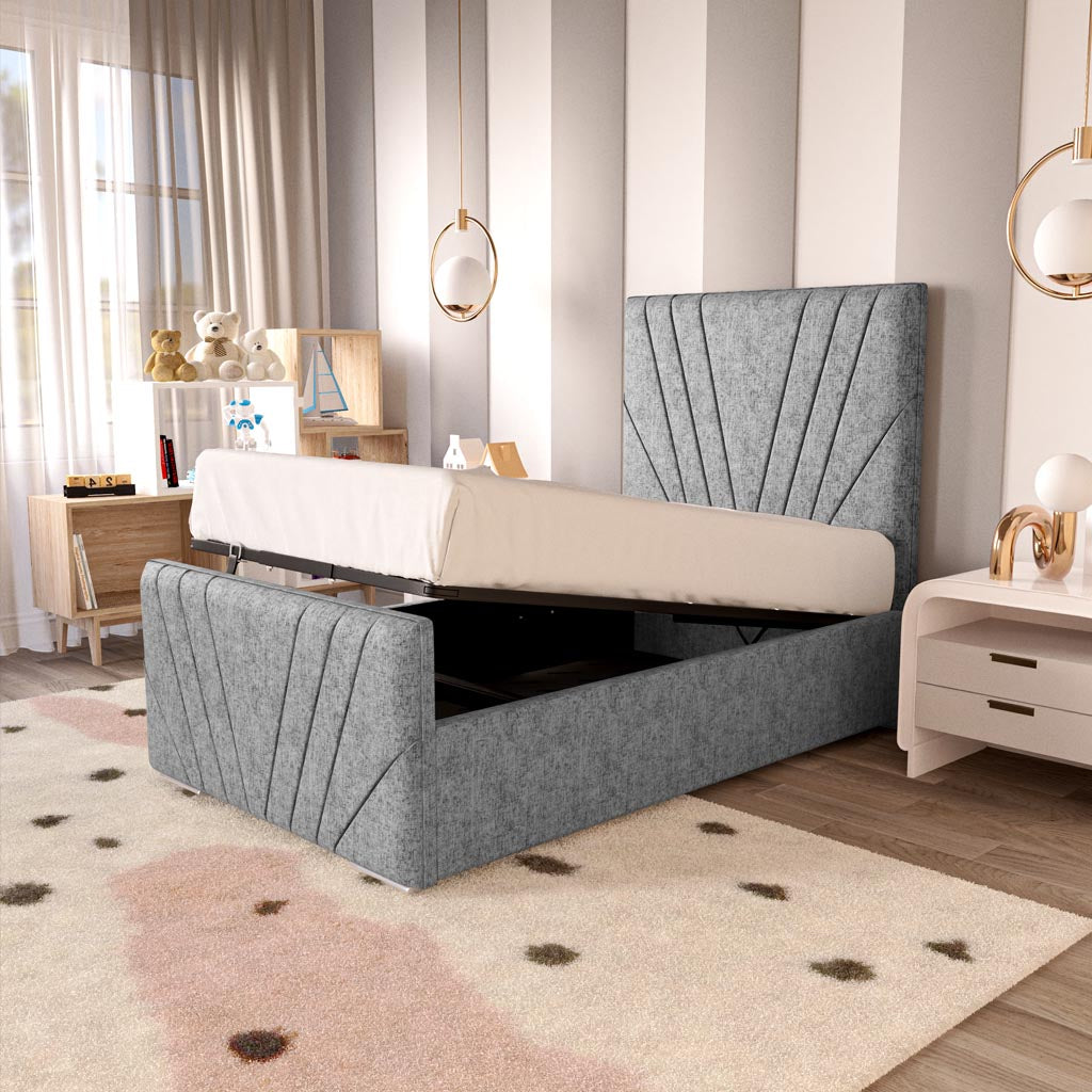 Fiji Kids Sunrise Upholstered Ottoman Bed - Silver Chenille