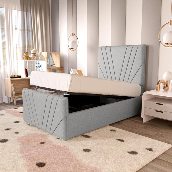 Fiji Kids Sunrise Upholstered Ottoman Bed - Silver Linoso
