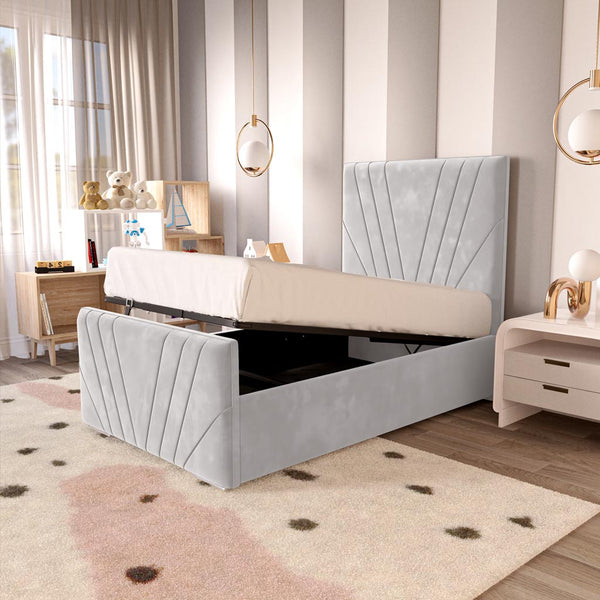 Fiji Kids Sunrise Upholstered Ottoman Bed - Silver Plush Velvet