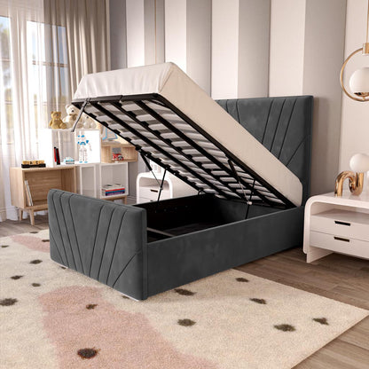 Fiji Kids Sunrise Upholstered Ottoman Bed - Steel Plush Velvet