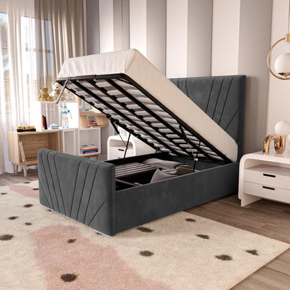 Fiji Kids Sunrise Upholstered Ottoman Bed - Steel Plush Velvet